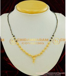 SHN028 - Latest Gold Ball Short Mangalsutra With Black Beads Gold Design