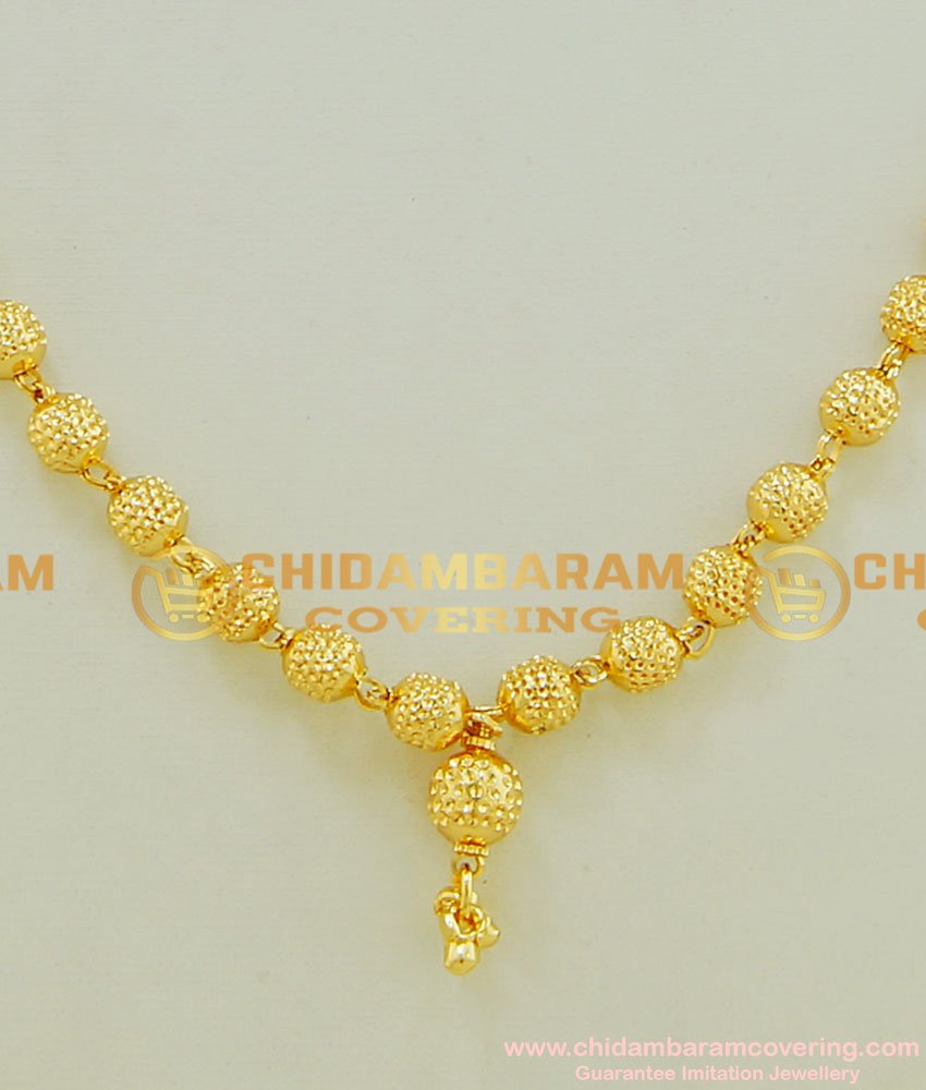 SHN028 - Latest Gold Ball Short Mangalsutra With Black Beads Gold Design