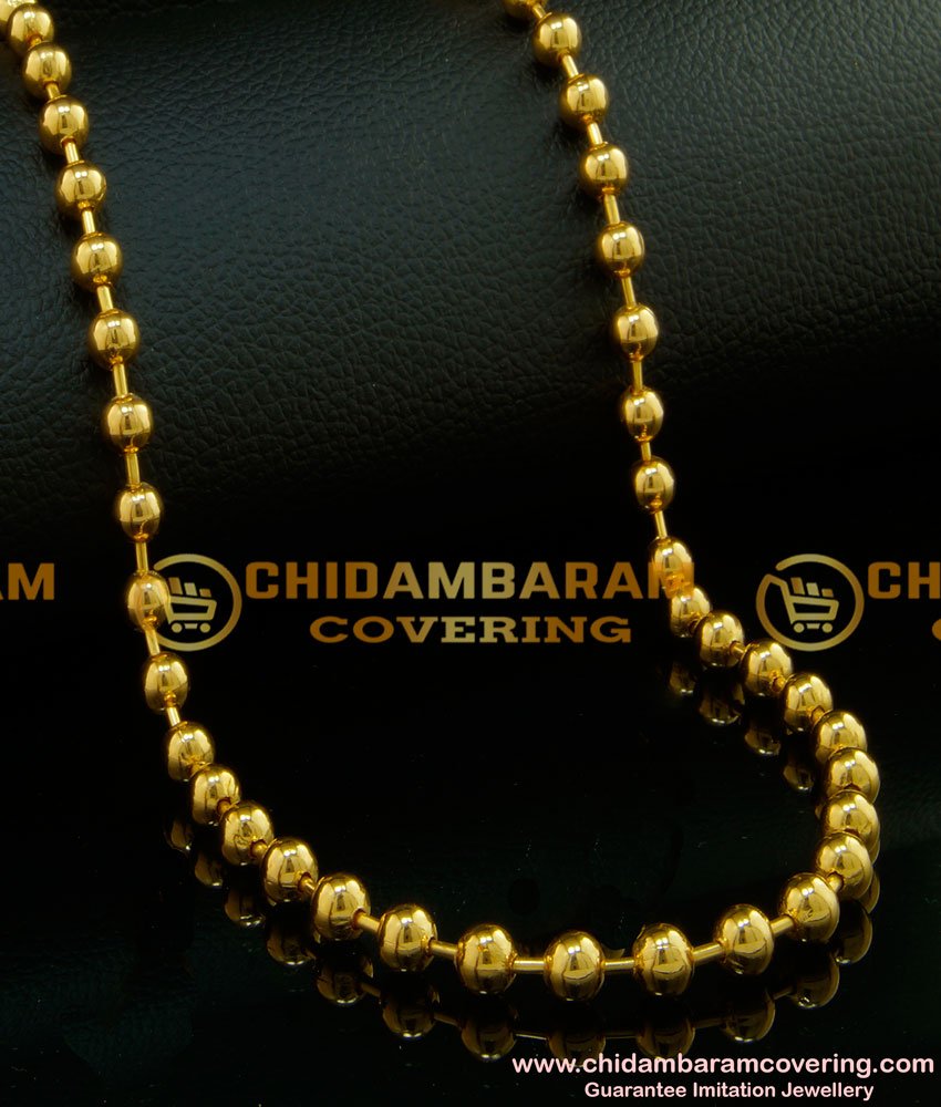 SHN037 - 18 Inches Beautiful Shiny Gold Balls Short Chain Design One Gram Gold Plated Chain Online