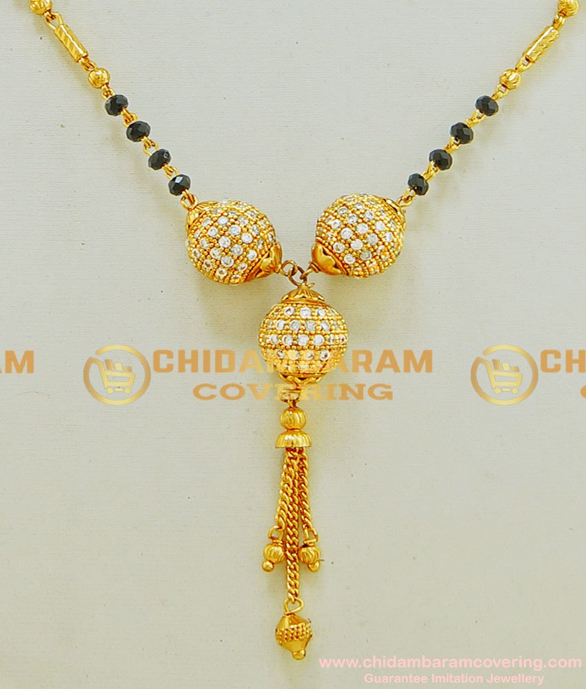 SHN042 - Latest High Quality Diamond Stone Balls Pendant Modern Gold Hindu Short Mangalsutra for Women