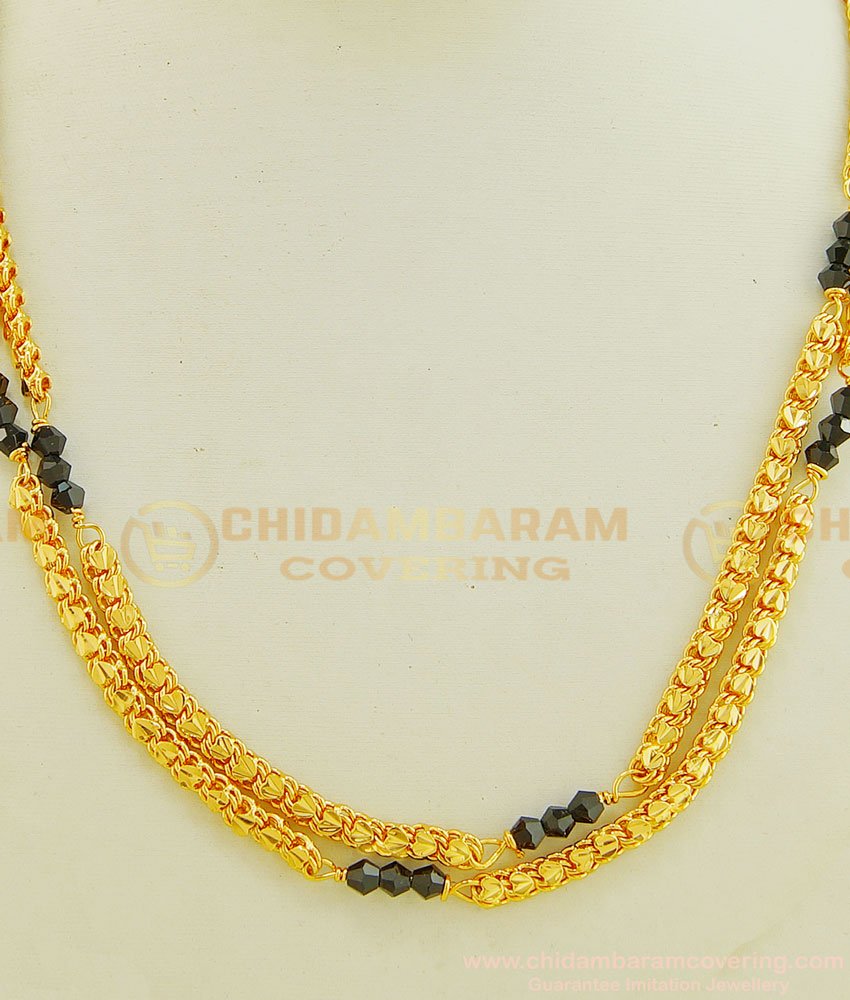 SHN043 - Gold Plated Muslim Karimani Mala Double Line Heartin Chain with Black Crystal Chain Online