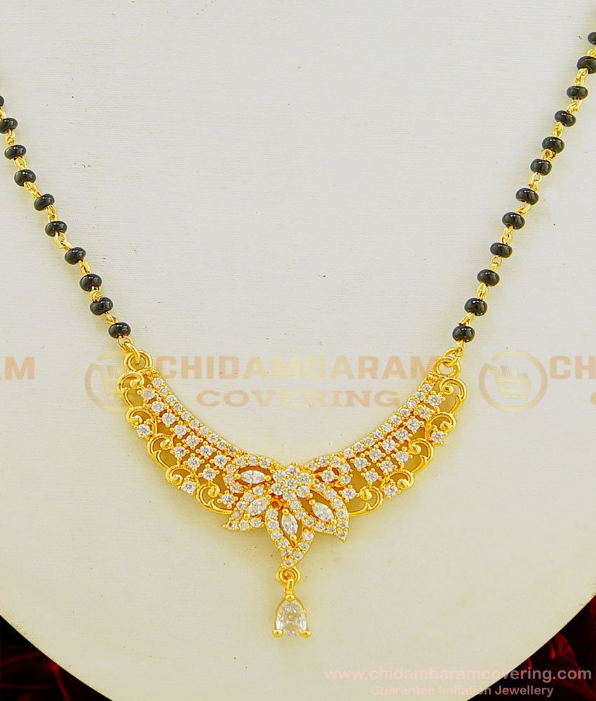 SHN053 - Latest High Quality Gold Plated Diamond White Pendant Gold Design Short Mangalsutra   