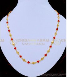 SHN081 - Gold Plated Daily Wear Heart Model Red Coral Short Chain Design Buy Online