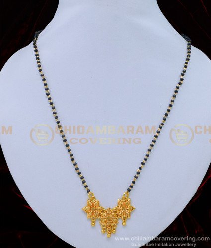 SHN086 - Latest Flower Pendant Daily Wear Gold Short Mangalsutra Designs Online