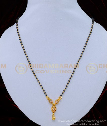 SHN087 - American Diamond Stone Pendant Black Beads Indian Mangalsutra for Women 