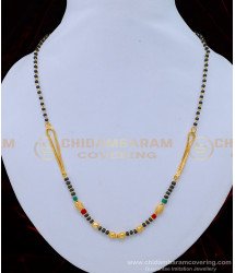 SHN088 - New Model Black Beads with Red And Green Crystal Mangalsutra Designs Online