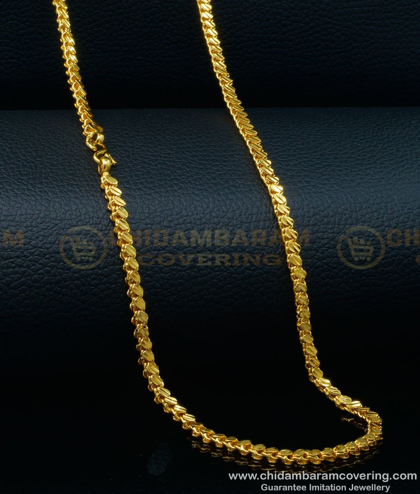 One Gram Gold Oval Cutting Gold Chain Design for Regular Use 