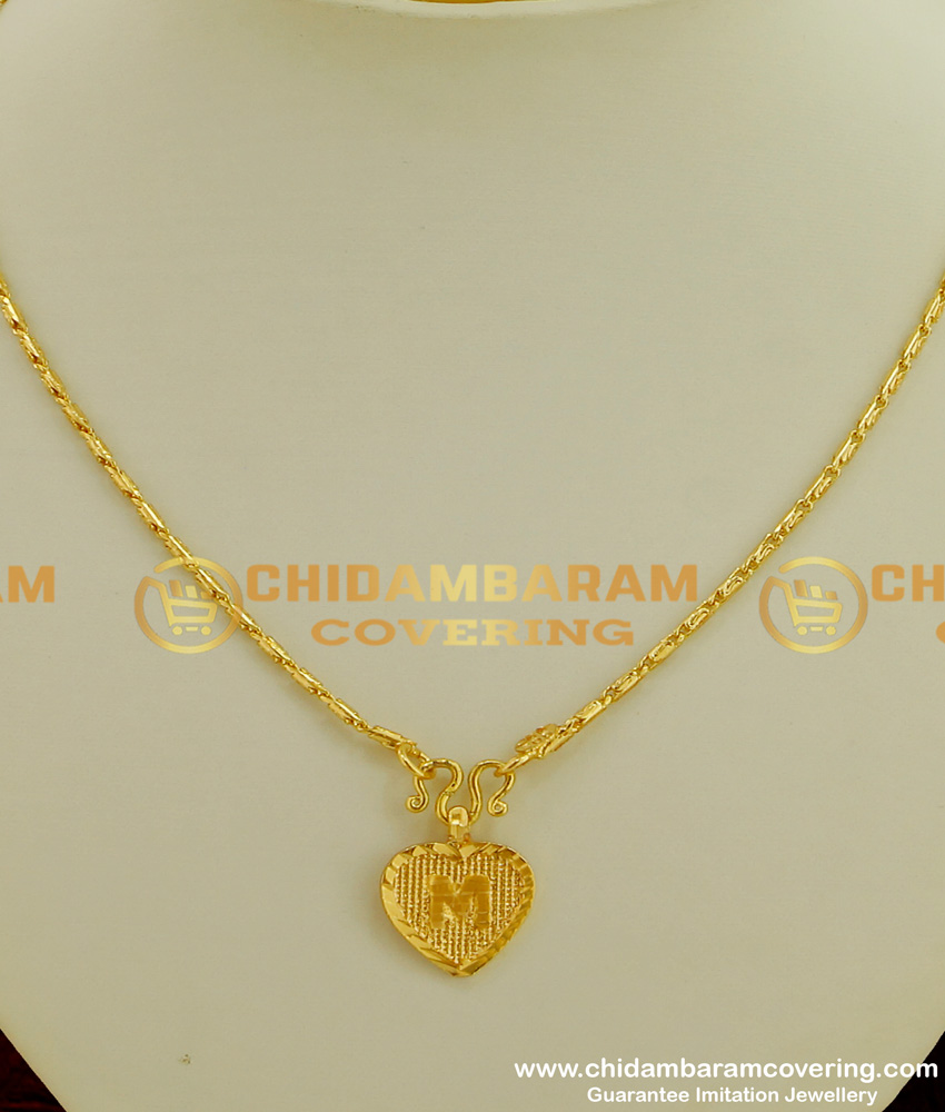 SCHN066 - Gold Plated Alphabet ‘M’ Letter Pendant with Chain for Boys and Girls