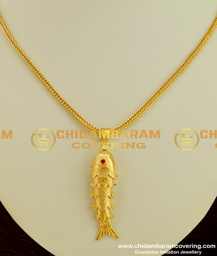 SCHN077 - Lucky Charm Big Size Gold Fish Pendant with Chain Guarantee Jewellery Online