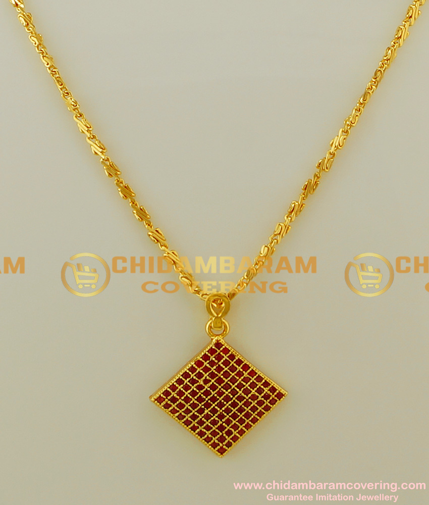 SCHN125 - Trendy Ruby Stone Gold Plated Pendant Design with Chain for Women