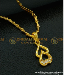 SCHN195 - One Gram Gold Female Double Heart Shape Stone Pendant with Short Chain 