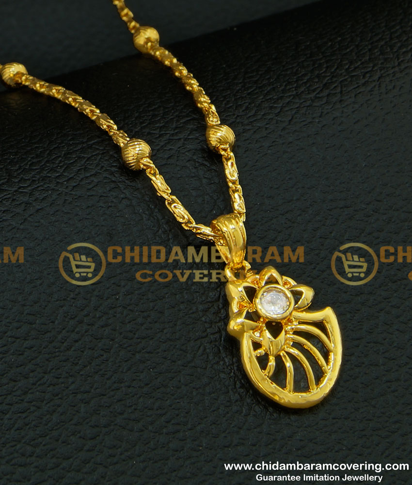 SCHN209 - Latest Ad Stone Pendant Gold Covering Daily Wear Dollar Chain for Ladies 