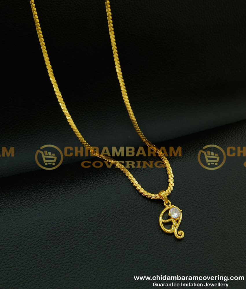 SCHN213 - Fashionable Single White Stone Dollar Baby Gold Chain Design Imitation Jewellery