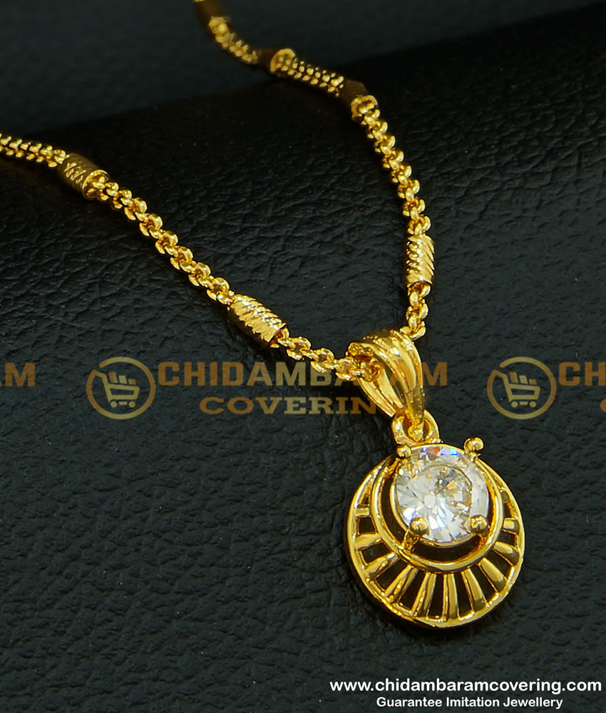 SCHN214 - Unique Big Stone Pendant Design in Gold Plated Jewelry With Small Chain 