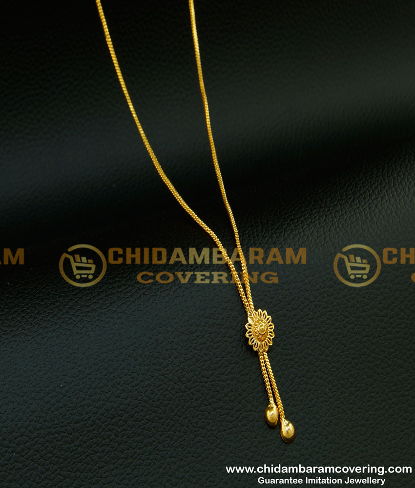 SCHN226 - 1 Gram Gold Fashionable Gold Chain Design Small Flower Pendant for Female 