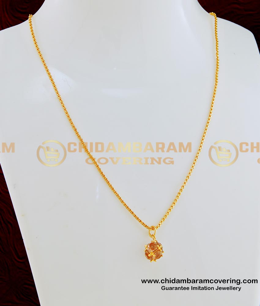 SCHN241 - Unique Small Round Ball Onion Pink Color Stone Pendant with One Gram Gold Daily Wear Chain