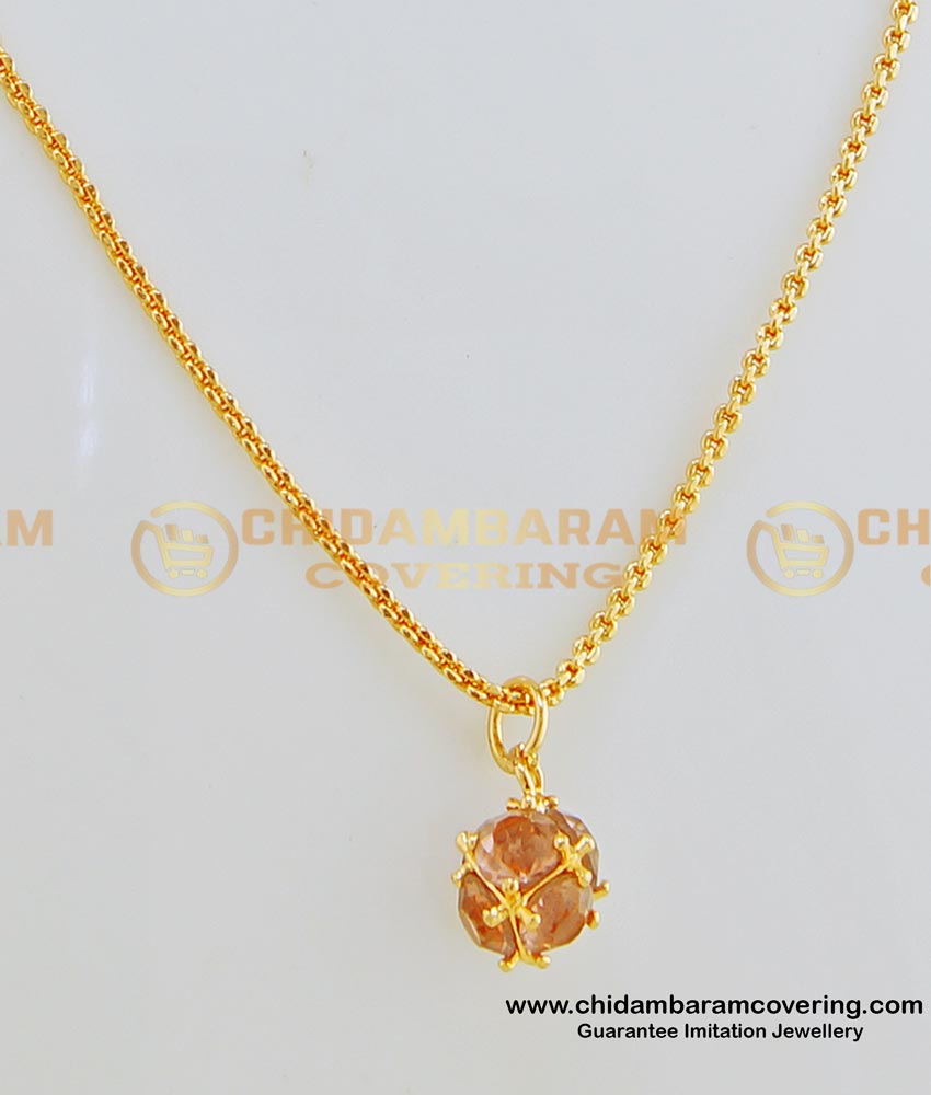 SCHN241 - Unique Small Round Ball Onion Pink Color Stone Pendant with One Gram Gold Daily Wear Chain