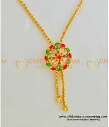 SCHN243 - Flower Model Ruby Emerald Stone Hanging Chain Pendant Designs with Chain Online Shopping