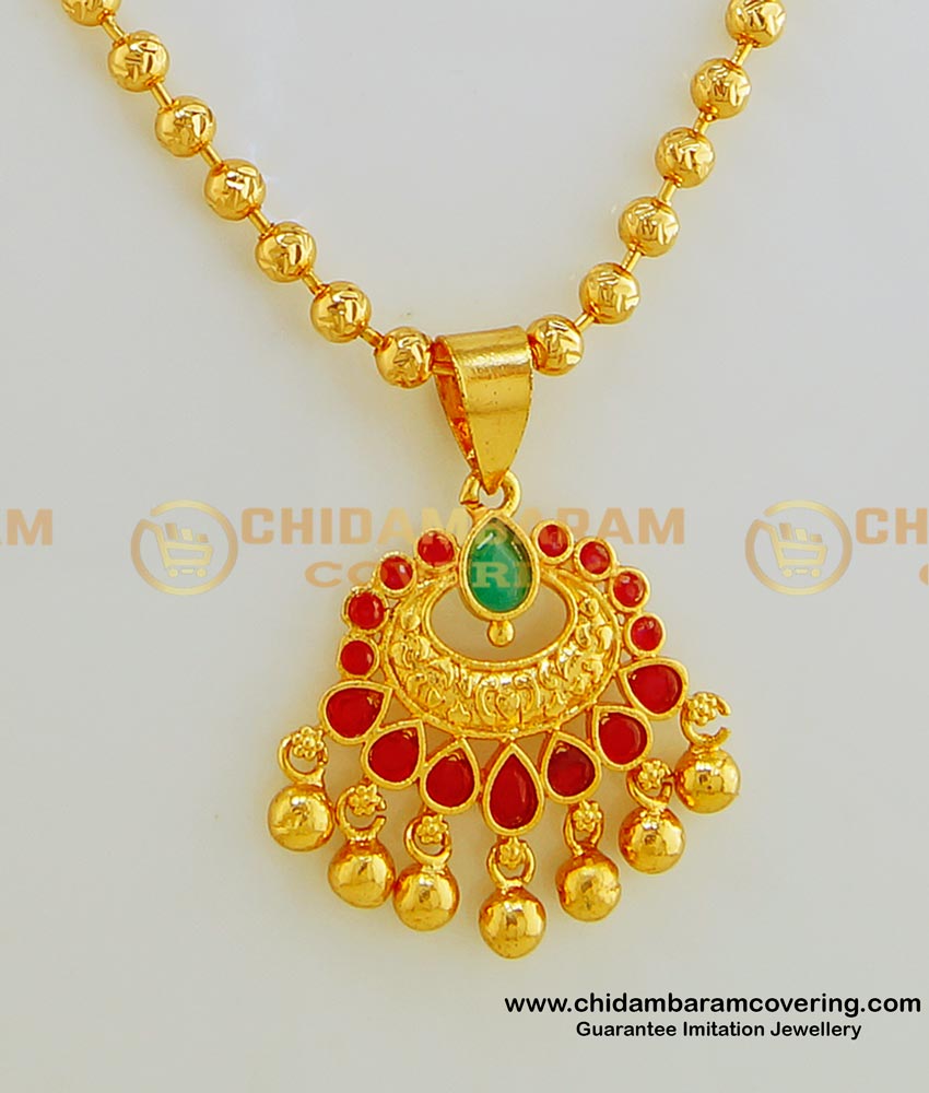 SCHN247 - Traditional Gold Look Pendant with Balls Chain Locket One Gram Gold Plated Jewellery