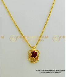 SCHN255 - gold plated Round single ruby big Stone Pendant with 18 inches short Chain for girls