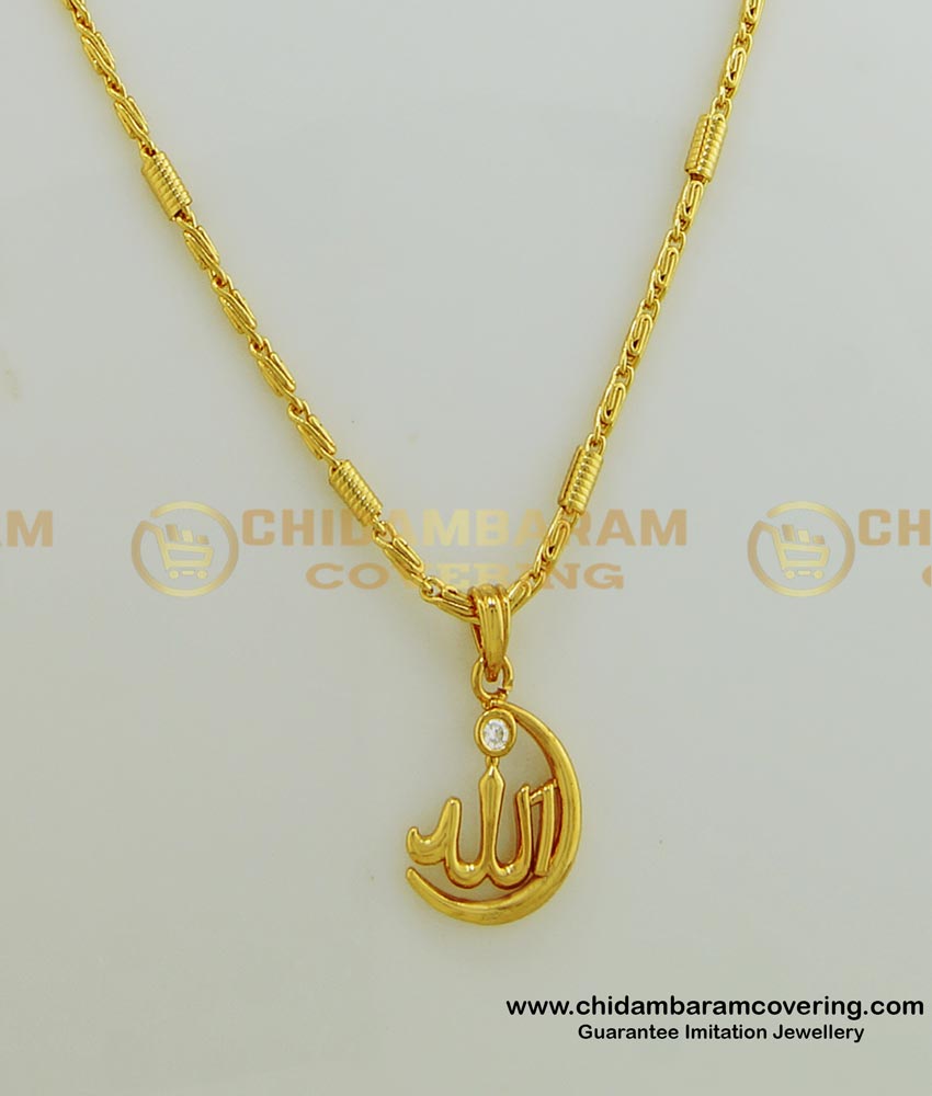 SCHN256 - White Stone Allah Pendant with Chain Online | Allah Letter in Arabic Pendant Online
