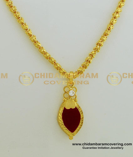 SCHN258 - One Gram Gold Kerala Red Stone Palakka Locket with Chain Fashion Jewellery Shop Online  