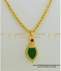 SCHN259 - Micro Gold Plated Kerala Jewelry Green Palakka Locket With Short Chain for Women 
