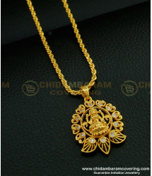 SCHN265 - New Model Ladies Pendant Chain Lakshmi Design White Stone Dollar Chain Online