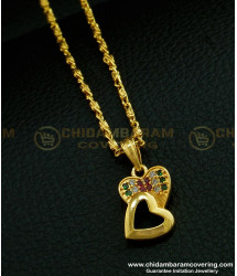 SCHN275 - One Gram Gold Multi Stone Heart Design Stone Pendant with Short Chain for Girls