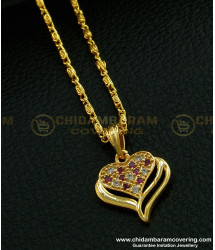 SCHN276 - Gold Plated White and Ruby Stone Heart Locket Chain Gold Design Online 