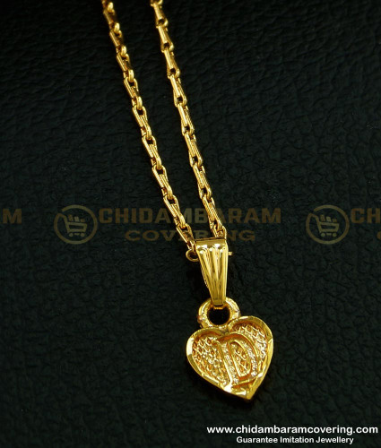 SCHN298 - One Gram Gold Heart Shape ‘D’ Letter Dollar with Short Chain Online