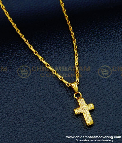 SCHN315 - One Gram Gold Cute Small Size Glitter Shade Christian Cross Pendant Buy Online 