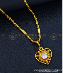 SCHN319 - Sparkling American Diamond Designer Heart Dollar Chain Daily Use Gold Plated Jewellery 