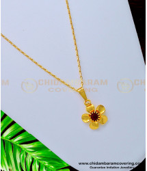 SCHN332 - 1 Gram Gold Light Wight Red Stone Flower Design Small Dollar Chain for Ladies 