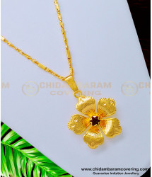SCHN336 - Attractive Red Stone Flower Pendant with Chain First Quality Gold Plated Jewellery 