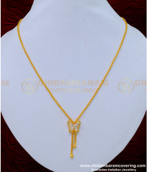 SCHN341 - One Gram Gold White Stone Butterfly Pendant with Short Chain for Female