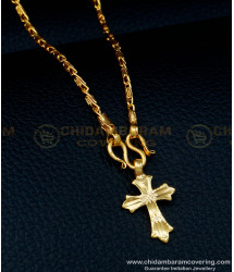 SCHN352 - One Gram Gold Daily Use Small Christian Cross Pendant Chain Buy Online 