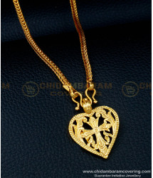 SCHN356 - 1 Gram Gold Christian Cross Pendant with Short Chain Kerala Thali Locket Online    