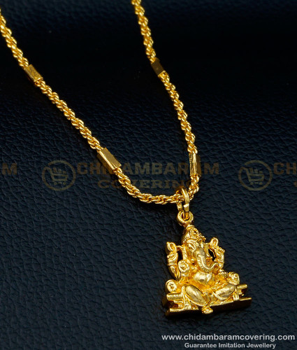SCHN381 - 1 Gram Gold Plated Lord Ganesh Pendant Designs with Short Chain Online