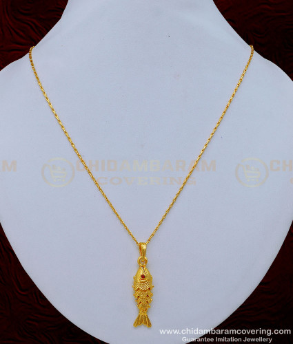 SCHN391 - One Gram Gold Plated Gold Fish Locket with Light Weight Thin Short Chain Online