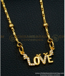 SCHN397 - Latest White Stone Love Locket Chain Gold Design for Daily Use 