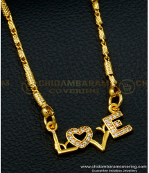 SCHN398 - Attractive Simple Real Gold Design Small Chain with Stone Love Pendant Online