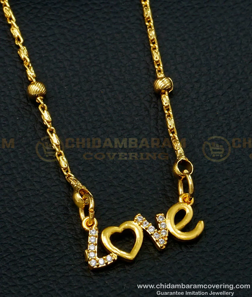 Buy Unique One Gram Gold Short Chain with Love Symbol Love Pendant