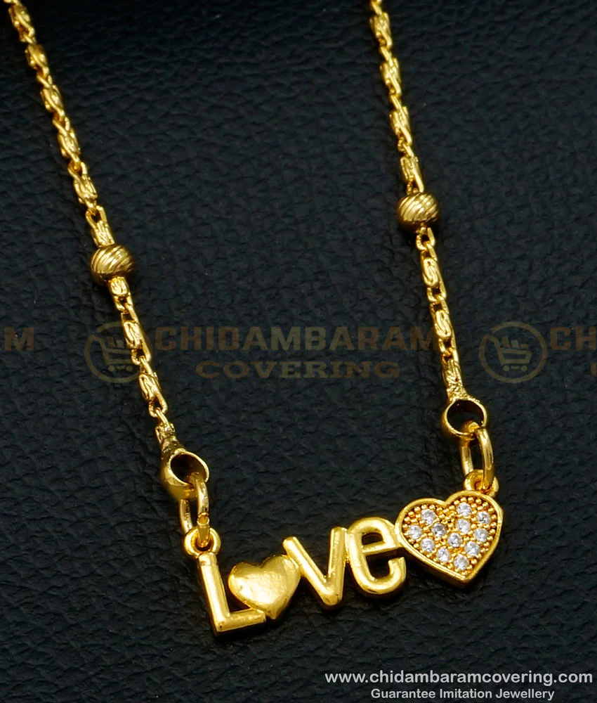 Buy Stylish Gold Design Love Heart Locket Chain White Stone Pendant Design For Girls