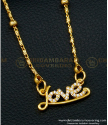SCHN403 - Latest Gold Plated Guaranteed Gold Chain With Small Diamond Love Pendant Design