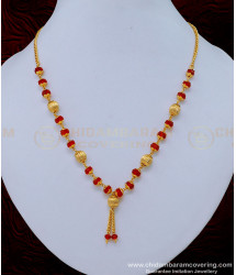 SCHN404 - 18 Inches Short Red Crystal Chain One Gram Gold Plated Jewellery Online