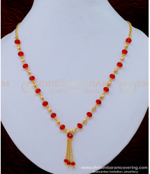 SCHN405 - Beautiful Daily Wear Red Crystal with Gold Beads Short Crystal Chain Necklace Online