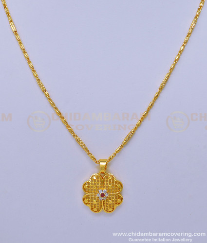 SCHN414 - Beautiful Flower Design Stone Pendant Chain for Daily Use Locket Chain Online