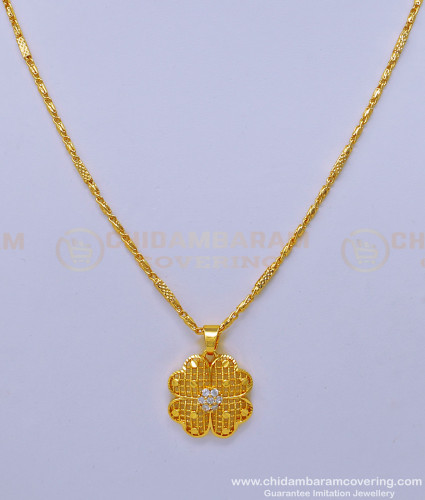 SCHN415 - Pure Gold Plated Stylish Diamond Stone Pendant Chain For Teenage Girl