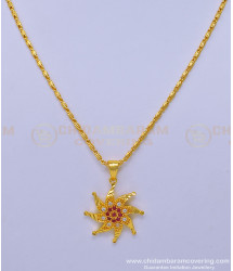 SCHN416 - Unique Ruby Stone Flower Design Pendant Gold Plated Short Chain for Ladies